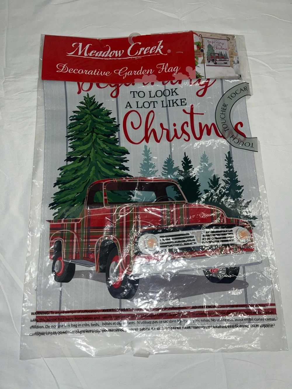 Red Plaid Vintage Truck Christmas Garden Flag